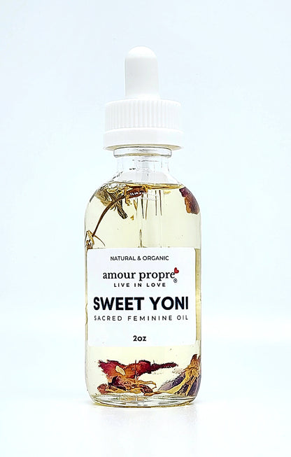 Sweet Yoni: Sacred Feminine Oil | 1oz, 2 oz | Natural Vaginal Lubricant | Amethyst and Quartz Crystal Infused