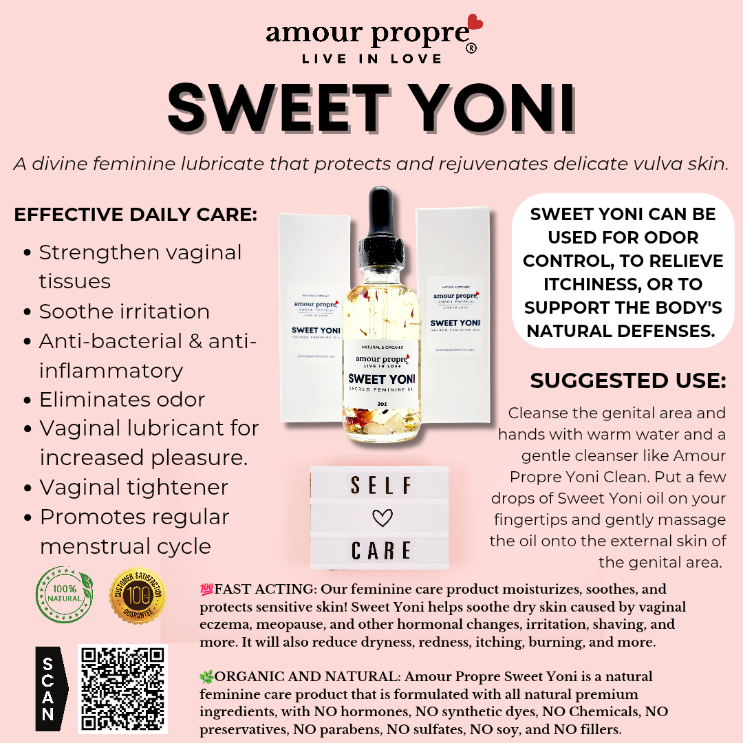 Sweet Yoni: Sacred Feminine Oil | 1oz, 2 oz | Natural Vaginal Lubricant | Amethyst and Quartz Crystal Infused