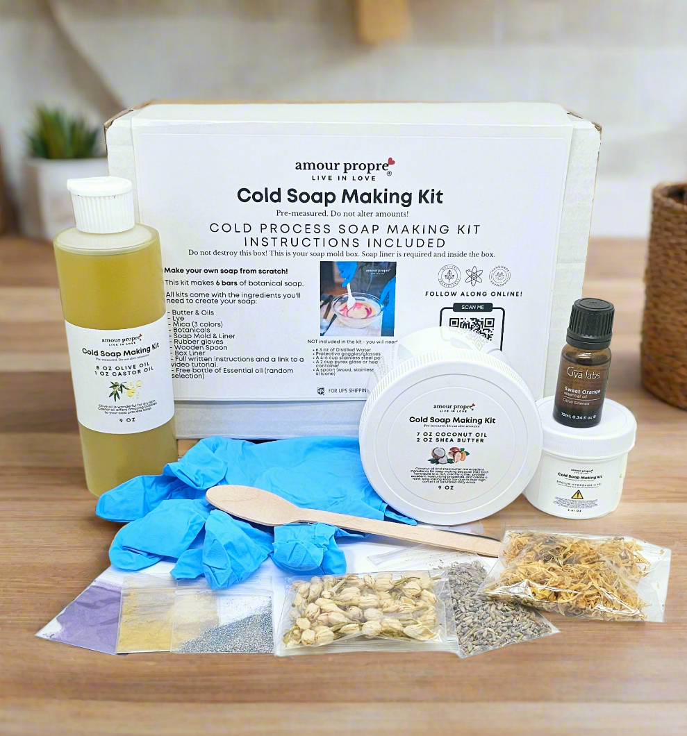 Amour Propre Cold Process Soap Making Kit for DIY Botanical Soaps Create Your Own Luxurious Handmade Soap with Natural Ingredients Cold Process Soap Kit – Make Botanical Soap Bars at Home DIY Natural Soap Making Kit with Essential Oils & Herbs Handmade Co