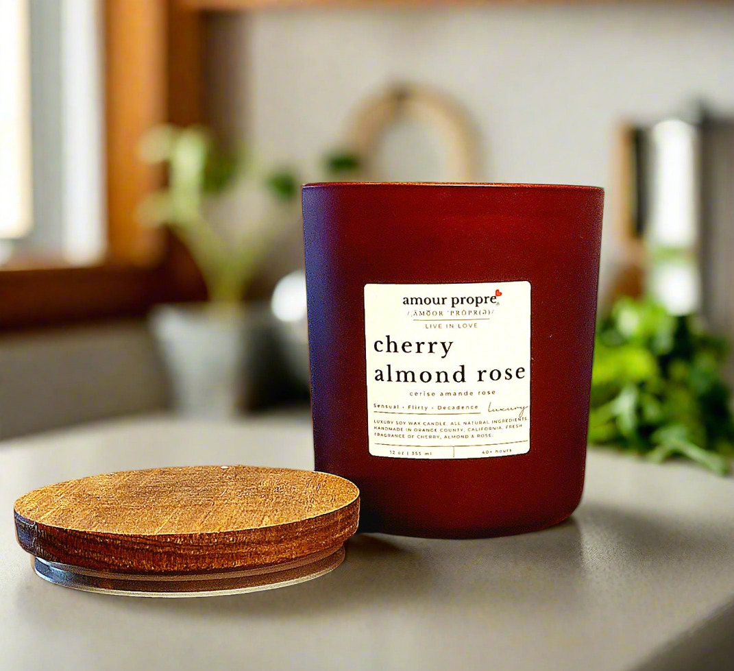 Cherry Almond Rose Organic Hand-poured Soy Luxury Candle | 12oz