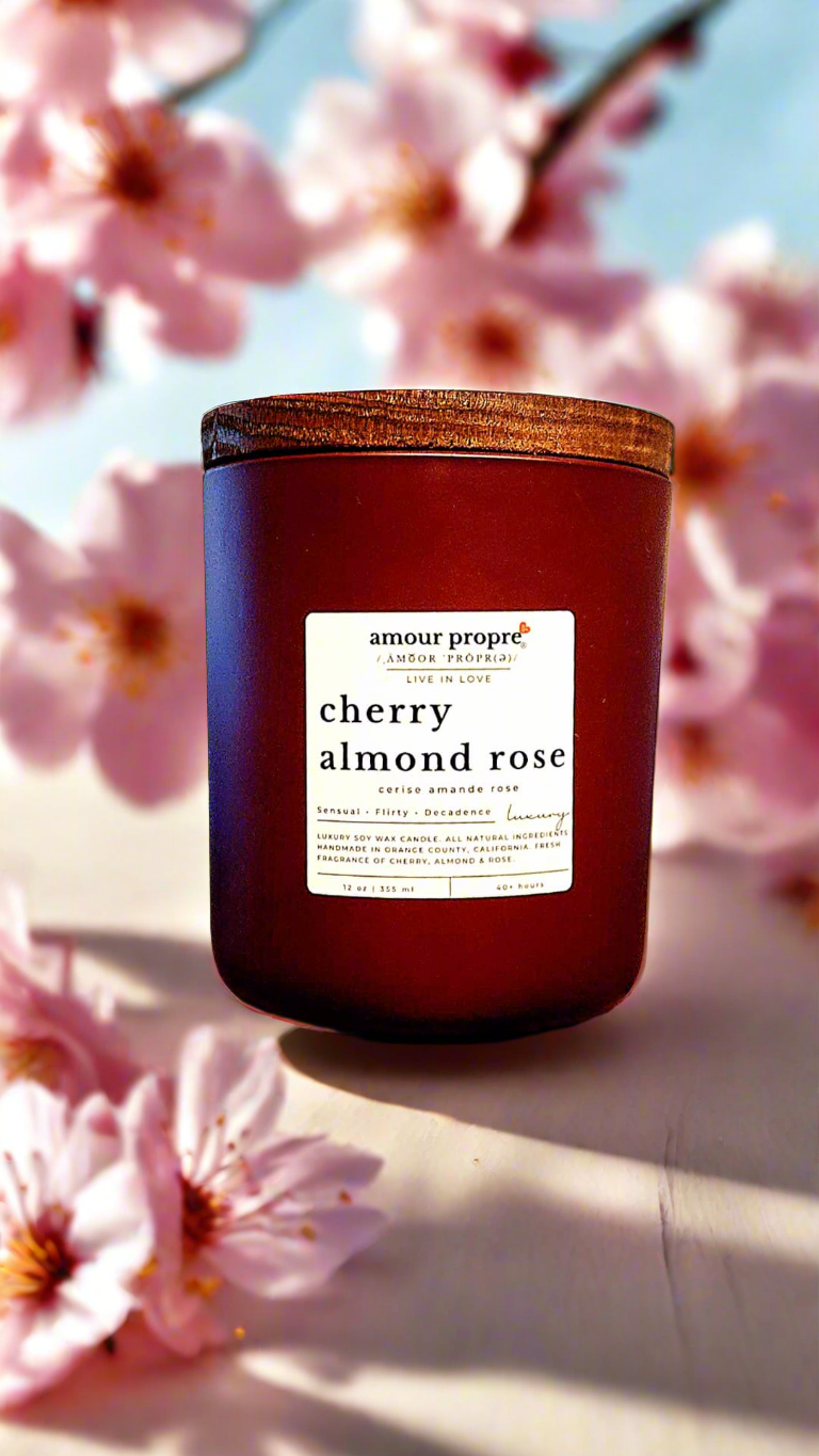 Cherry Almond Rose Organic Hand-poured Soy Luxury Candle | 12oz