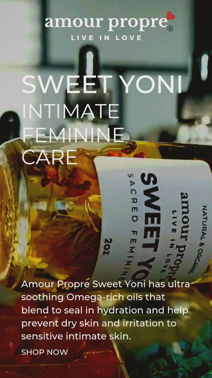 Sweet Yoni: Sacred Feminine Oil | 1oz, 2 oz | Natural Vaginal Lubricant | Amethyst and Quartz Crystal Infused