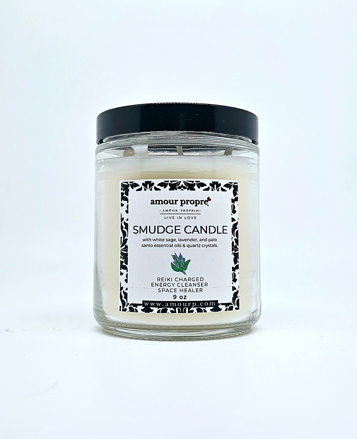 Sacred Smudge Aromatherapy Candle | Lavender, Clary Sage, Palo Santo | Quartz Crystal Infused