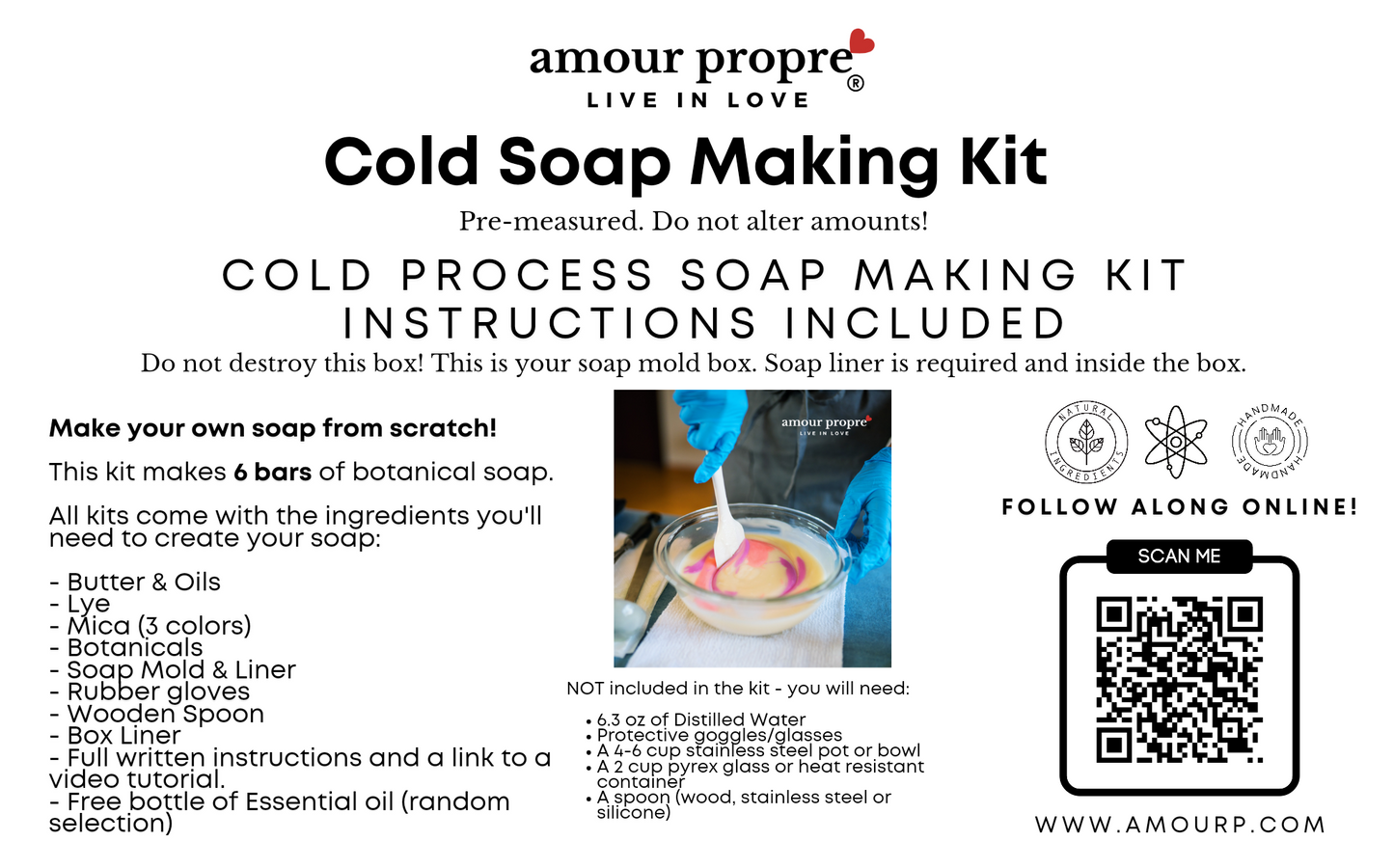 Amour Propre Cold Process Soap Making Kit for DIY Botanical Soaps Create Your Own Luxurious Handmade Soap with Natural Ingredients Cold Process Soap Kit – Make Botanical Soap Bars at Home DIY Natural Soap Making Kit with Essential Oils & Herbs Handmade Co