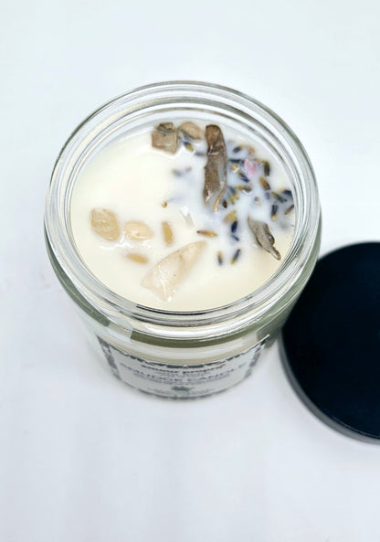 Sacred Smudge Aromatherapy Candle | Lavender, Clary Sage, Palo Santo | Quartz Crystal Infused