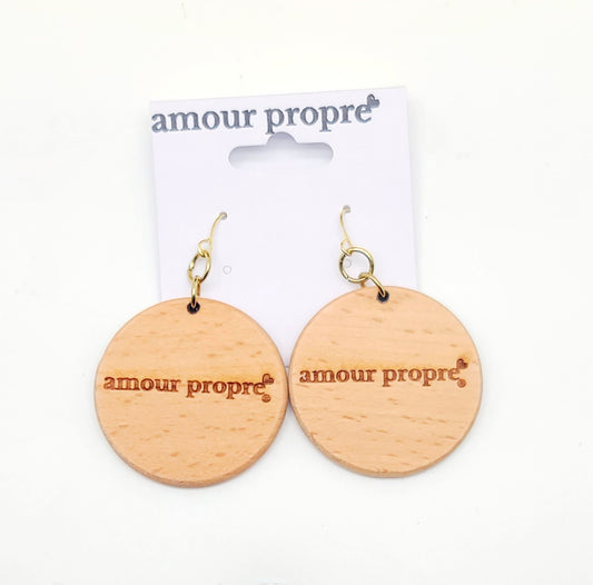 Self-Love Wooden Earrings | 1.5 inch in diameter | Silver or Gold Finishings | Great gift idea