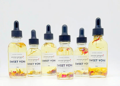 Sweet Yoni: Sacred Feminine Oil | 1oz, 2 oz | Natural Vaginal Lubricant | Amethyst and Quartz Crystal Infused