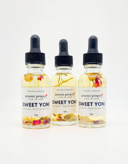 Sweet Yoni: Sacred Feminine Oil | 1oz, 2 oz | Natural Vaginal Lubricant | Amethyst and Quartz Crystal Infused