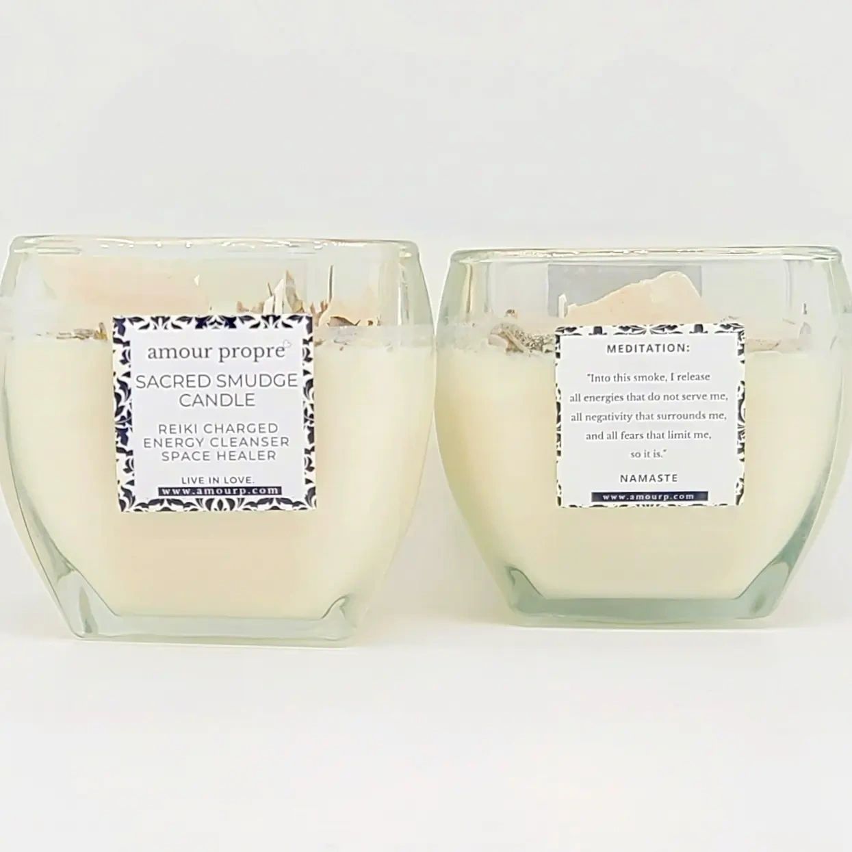 Sacred Smudge Aromatherapy Candle | Lavender, Clary Sage, Palo Santo | Quartz Crystal Infused